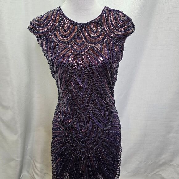 Purple Sequin Fringe Flapper Style Dress Size Small - Picture 3 of 12